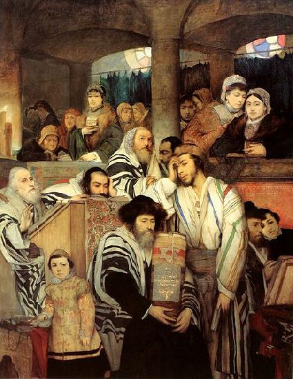 Maurycy Gottlieb Jews Praying in the Synagogue on Yom Kippur Sweden oil painting art